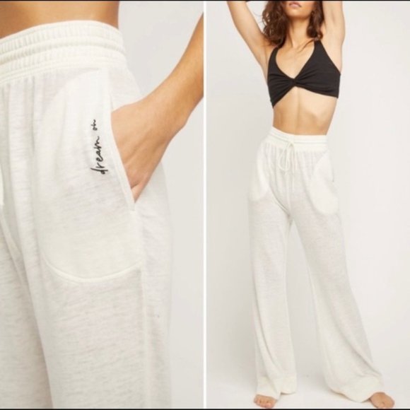 Free People Intimately "Dream On" Cream Lightweight Wide Leg Sweat Pants - Picture 4 of 4